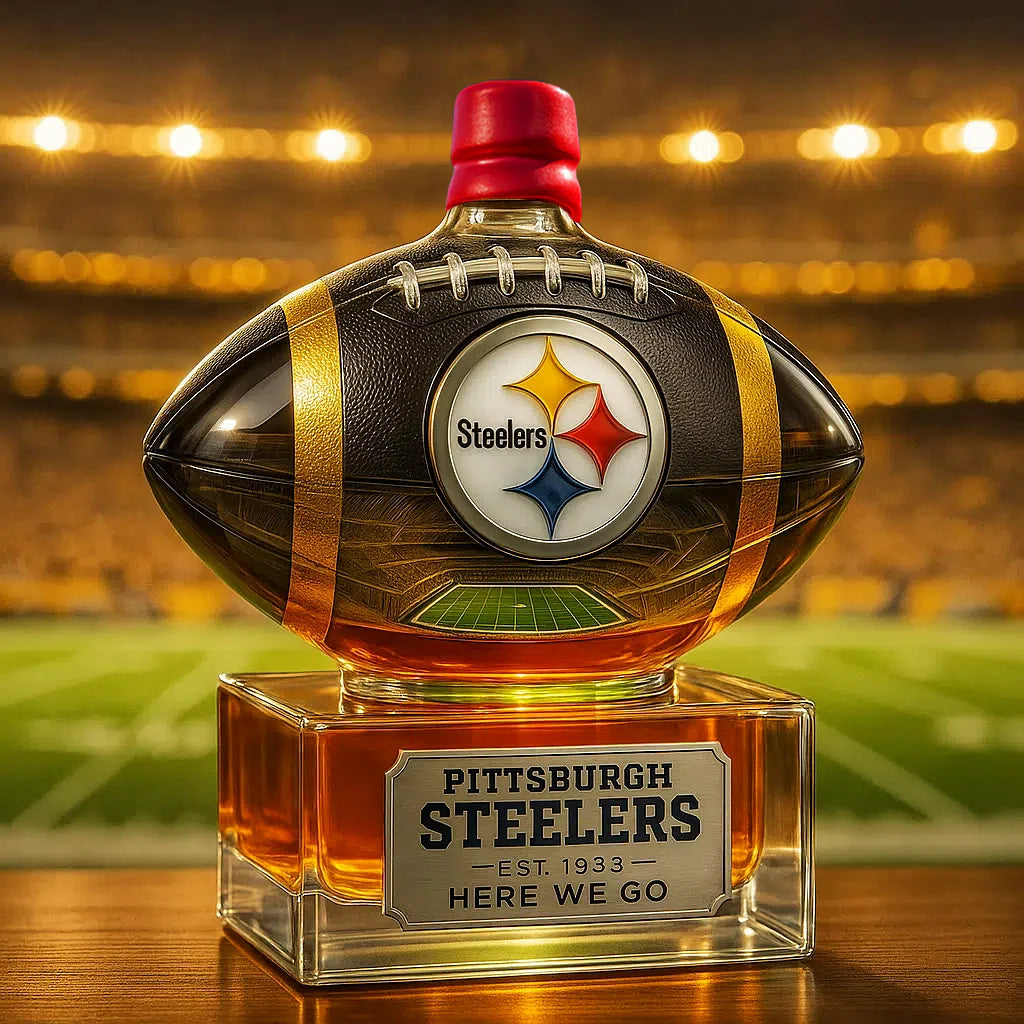 🏈 Steel City Pride, Poured in Gold ✨ — Pittsburgh Black-and-Gold Whiskey Bottle