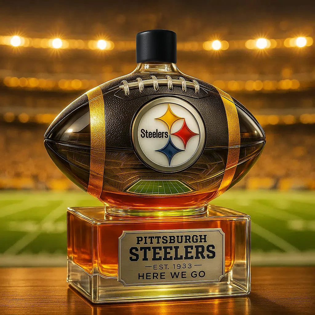 🏈 Steel City Pride, Poured in Gold ✨ — Pittsburgh Black-and-Gold Whiskey Bottle
