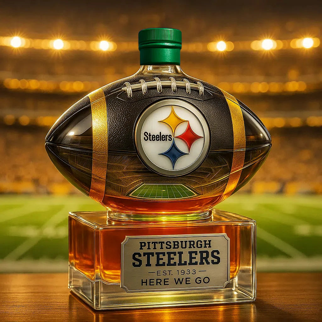 🏈 Steel City Pride, Poured in Gold ✨ — Pittsburgh Black-and-Gold Whiskey Bottle