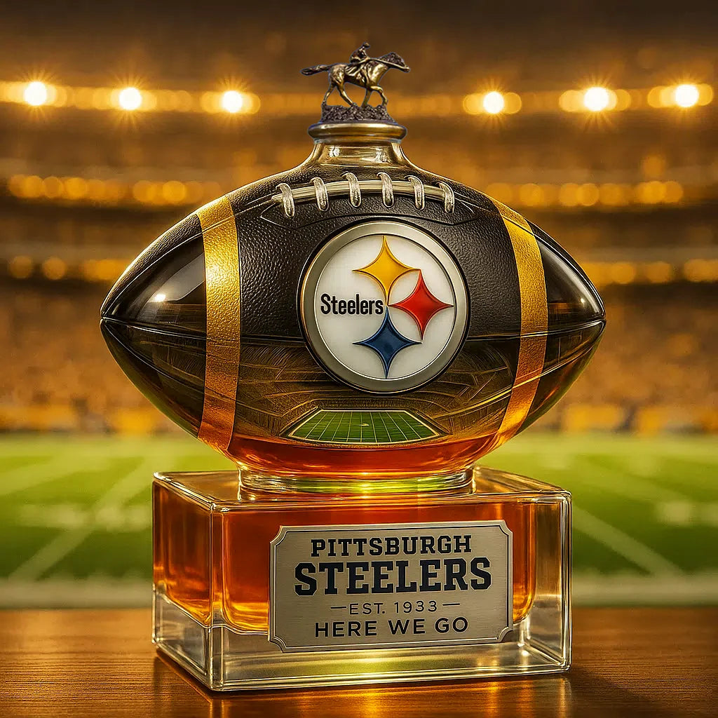 🏈 Steel City Pride, Poured in Gold ✨ — Pittsburgh Black-and-Gold Whiskey Bottle