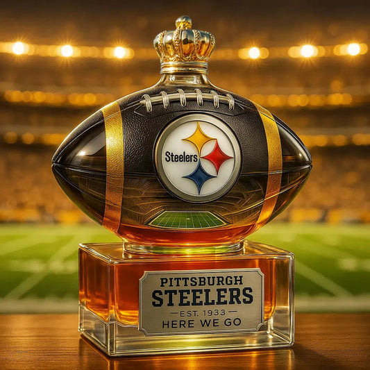 🏈 Steel City Pride, Poured in Gold ✨ — Pittsburgh Black-and-Gold Whiskey Bottle